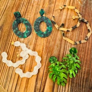 Beautiful Assortment of 4 Lightweight Acrylic Earrings; All New